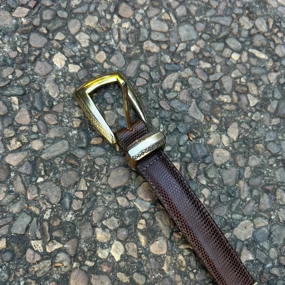 Brighton Brown Leather Gold Engraved Metal Link Belt Size Medium